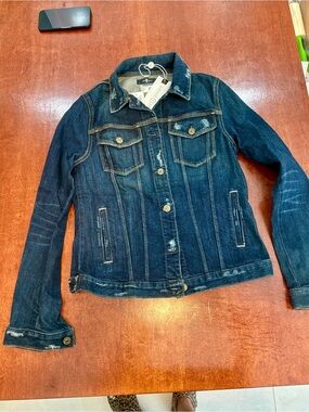 7 For All Mankind Vintage 7 Collection Dark Wash Distressed Denim Jacket